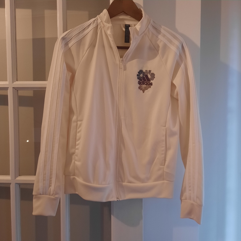 ADIDAS Women's size small cream colored floral jacket preowned